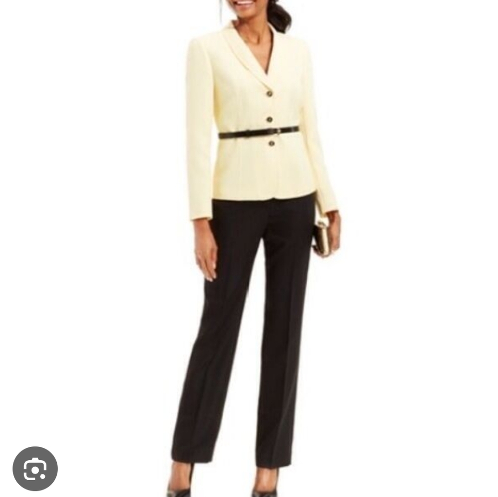 Women's Cream Blazer and Black Pants Set